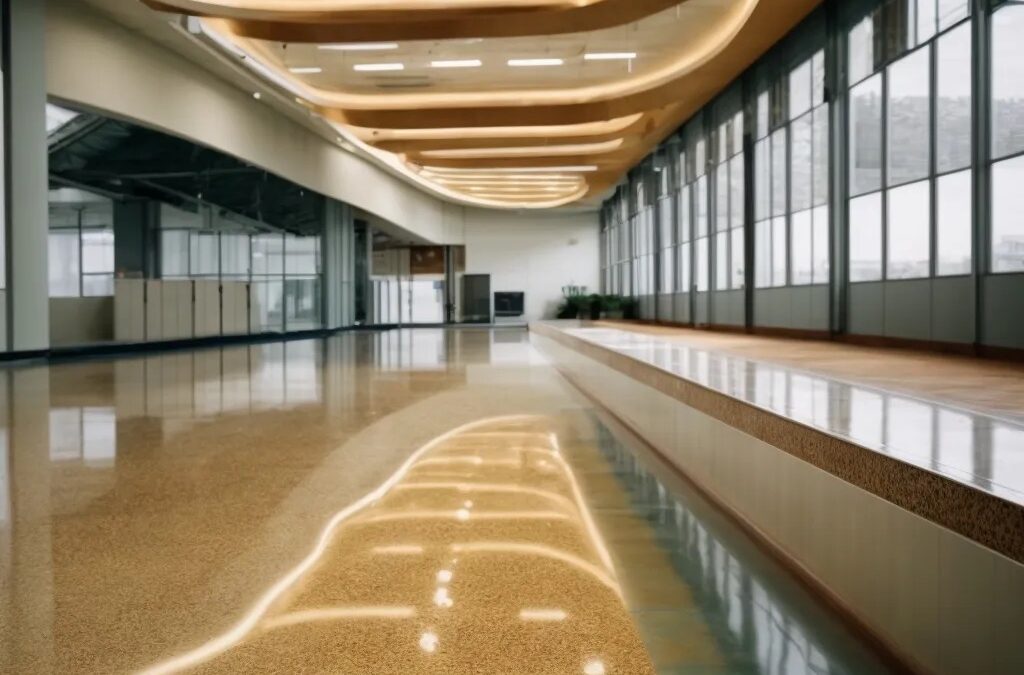 This image shows a commercial space with epoxy flooring.